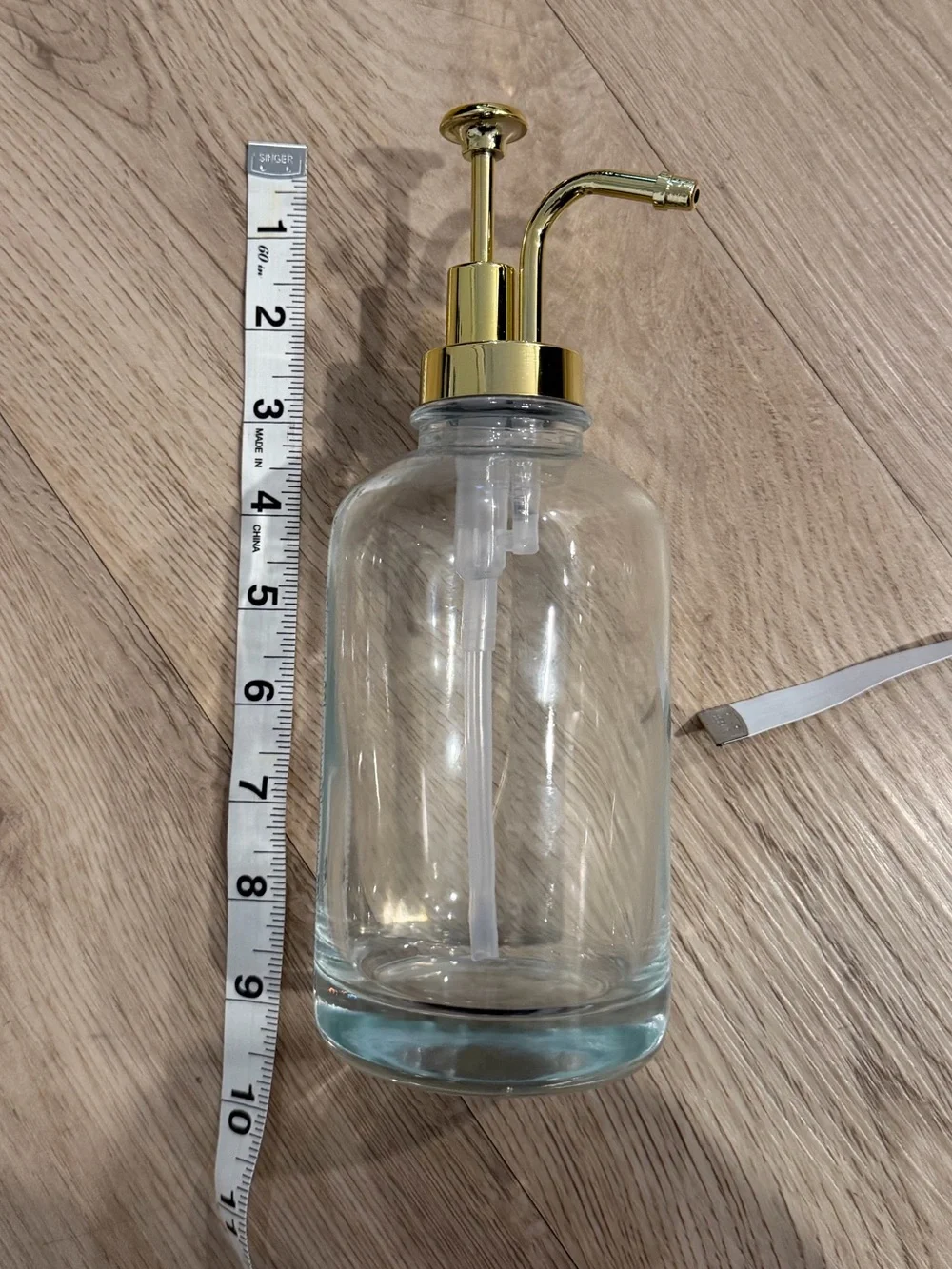 NWOT Glass Soap or Syrup Dispenser with Gold Pump - Clear